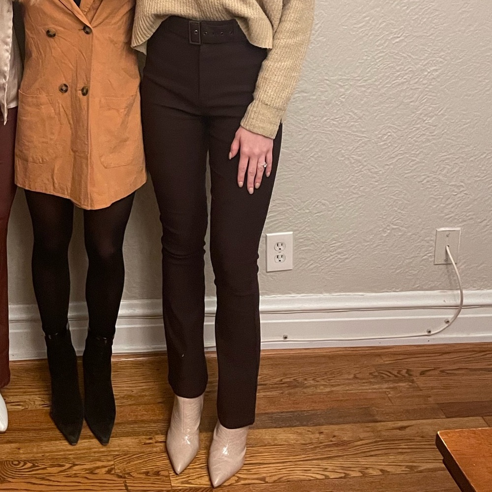 Motel Dark Brown Flare Pants with Belt